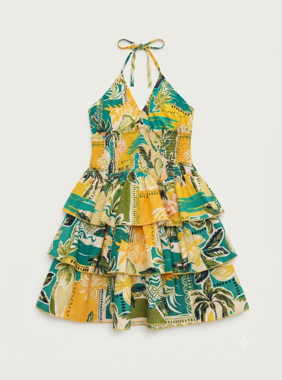 Fusionista Tropical Floral Tiered Mini Dress Women’s XL Sleeveless Summer Boho